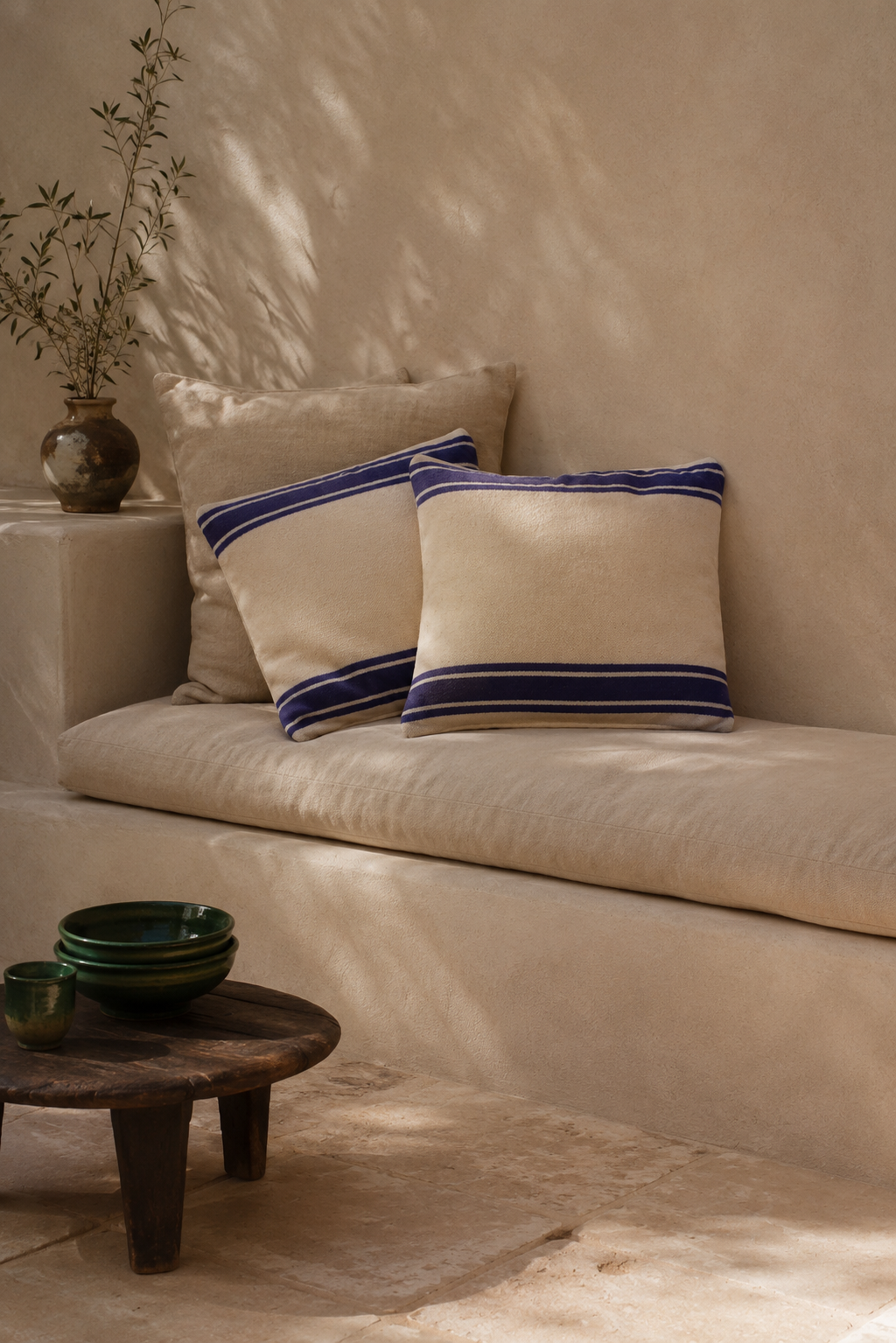 Berber Cushion Set — Indigo & Cream