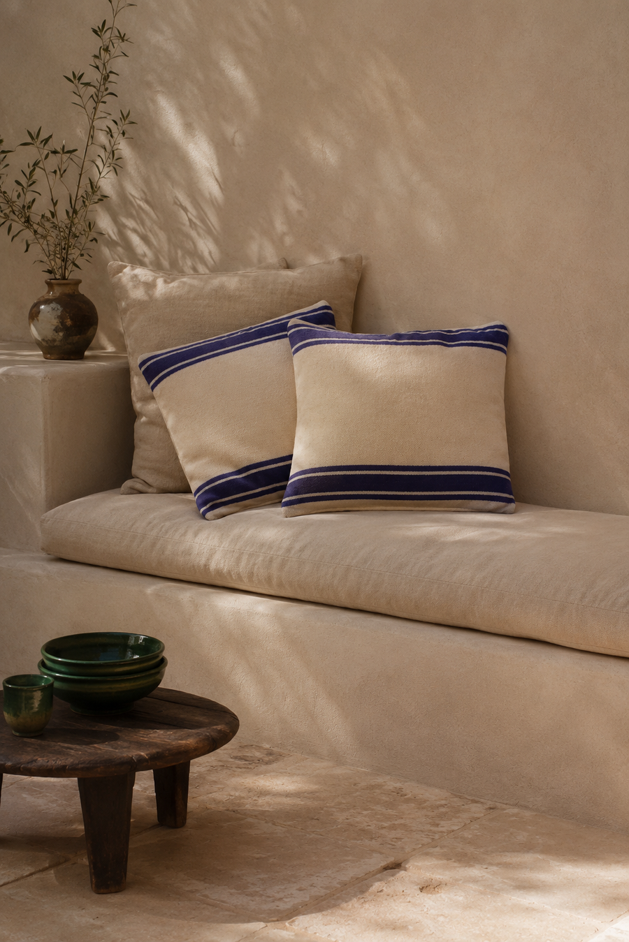 Berber Cushion Set — Indigo & Cream
