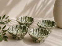 Marble Swirl Bowl Set van 4 – handgemaakt Marokkaans keramiek groen wit marmereffect