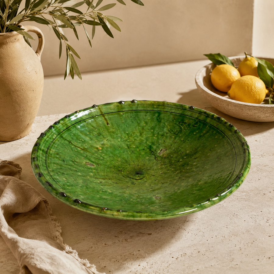 Tamgroute green glazed ceramic platter 30cm — handmade in Morocco