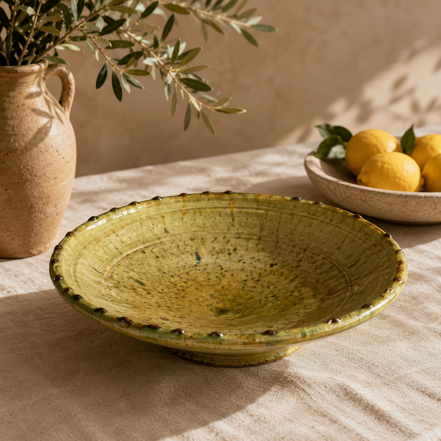 Tamgroute Olive Green Ceramic Platter — 30cm Moroccan Serving Platter