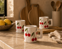 Handgeschilderde keramieken kersenmokken – set van 4
