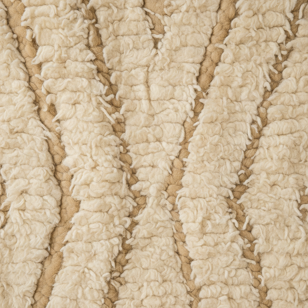 Close-up van de wol en het ruitpatroon van het Beni Ouarain tapijt