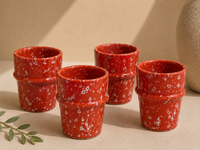 Speckled Mug Set van 4 Terracotta – handgemaakt Marokkaans keramiek espresso rood gespikkeld